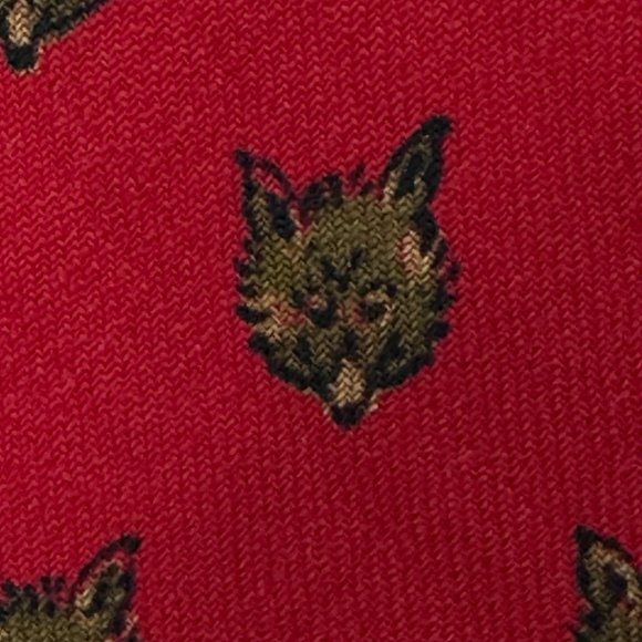 Vintage Jack Wood Ltd. Charlotte Neck Tie Wolf Print Red Wool Blocked in England - Picture 4 of 11